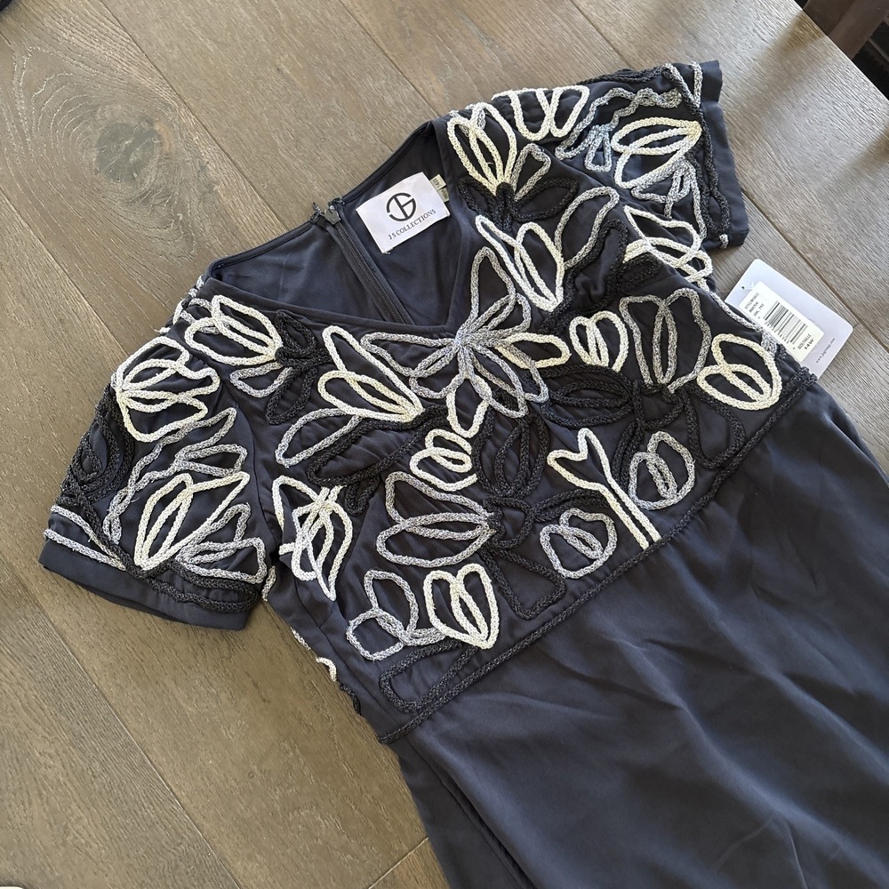 JS Collections Chain Mail Embellished Soutache Ball Gown Navy Blue Womens 14w